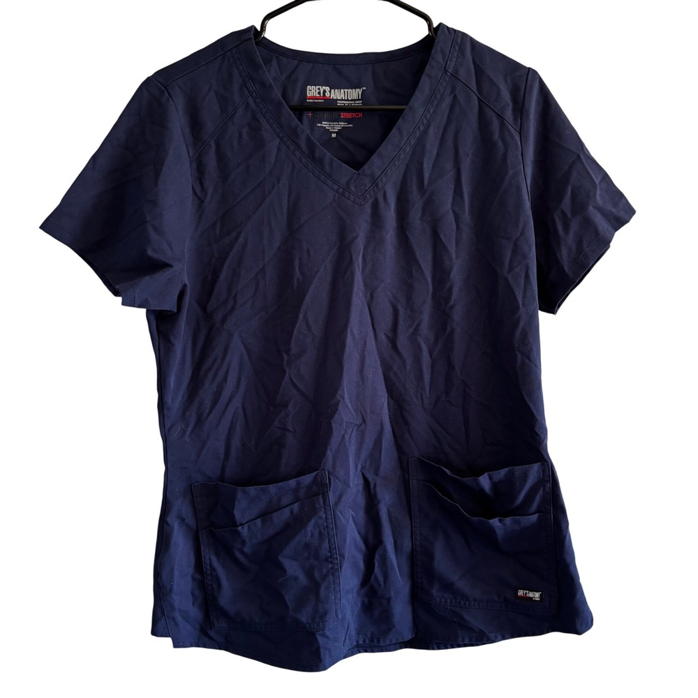 Greys Anatomy by Barco Navy Blue Spandex Stretch V-Neck Scrub Top Womens Medium